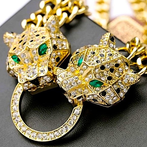 Gold Leopard Double Headed Exaggerated Statement Choker - Picture 8 of 15